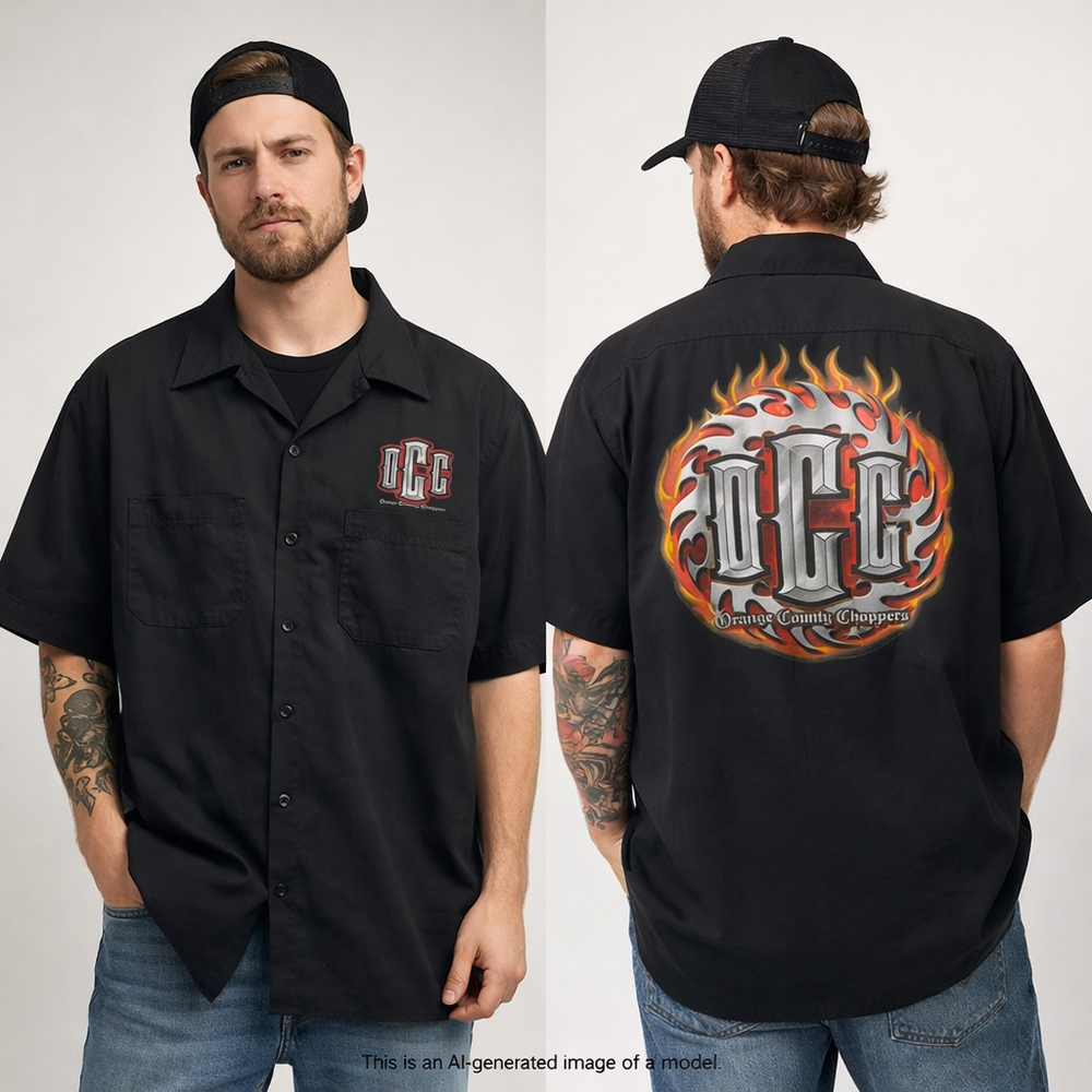 Orange County Choppers OCC Button Down Short Sleeve Work Shirt XXL Biker